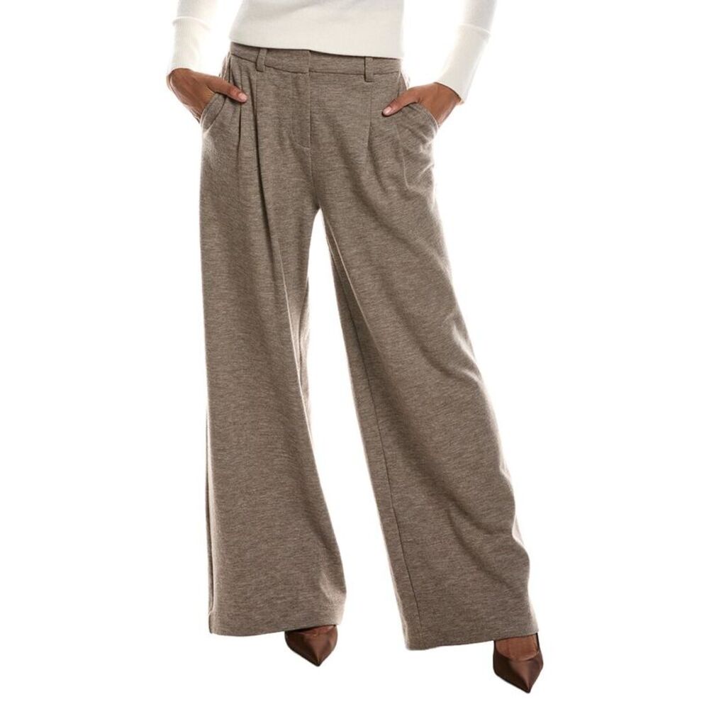 Simkhai Womens Leroy Pleated Wool-Blend Wide Leg Pant, Brown